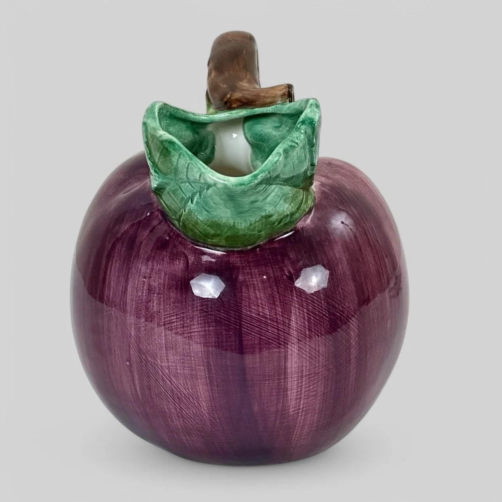 Pottery Barn JAPAN Figural PLUM‎ Juice Pitcher w Label 6.5 inches Tall Purple